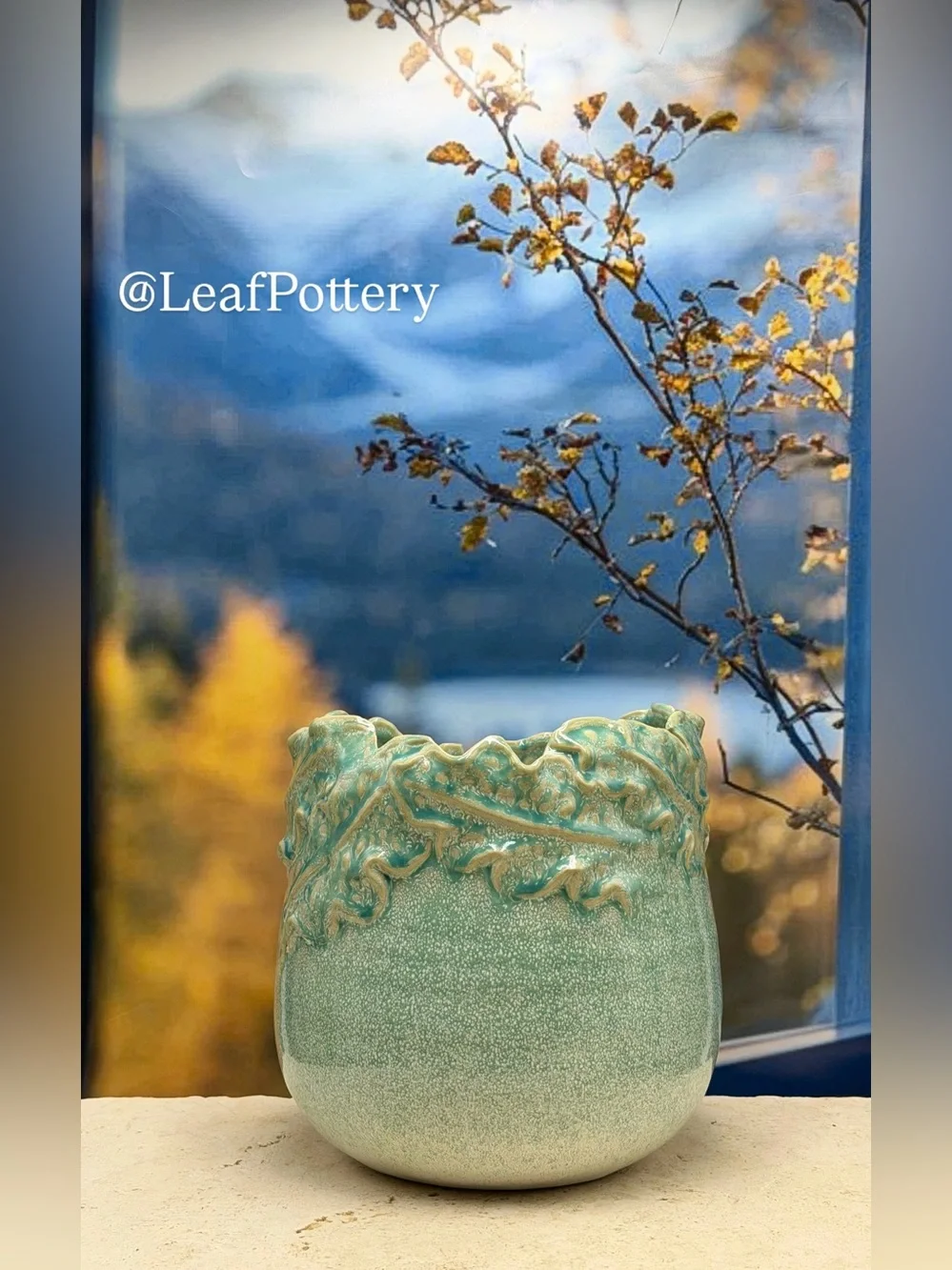 Handmade Ceramic Planter with Drainage Hole, 7x7 Teal Green Glazed Indoor Pot